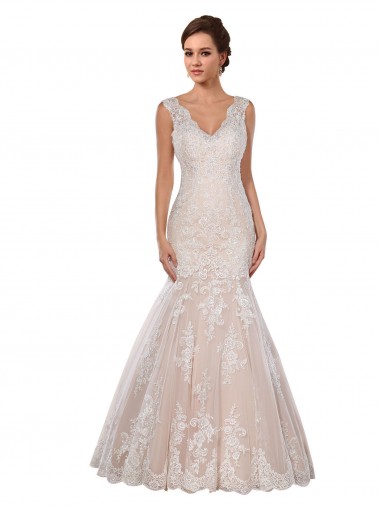 Shop Classic Fit and Flare V-Neck Mermaid Lace Wedding Dress UK