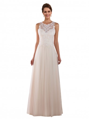 Shop High Neck A-Line Tulle Wedding Dress with Lace Back UK