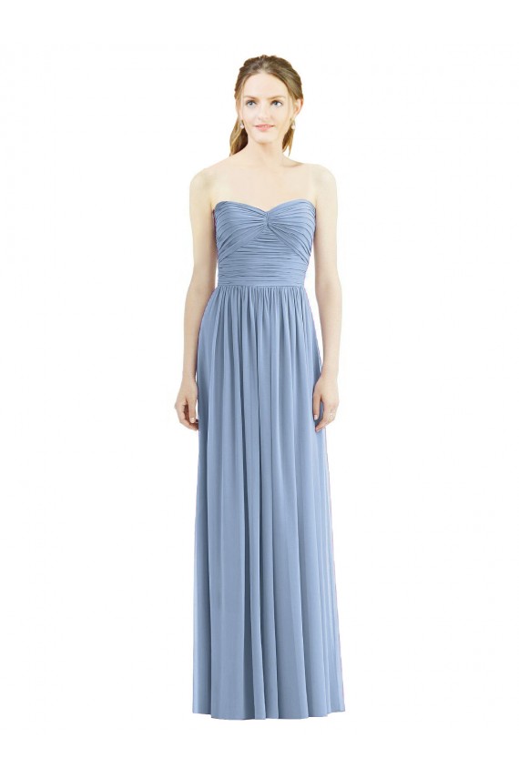 Strapless Long Chiffon Dress with Sweetheart Neckline And Draped Bodice