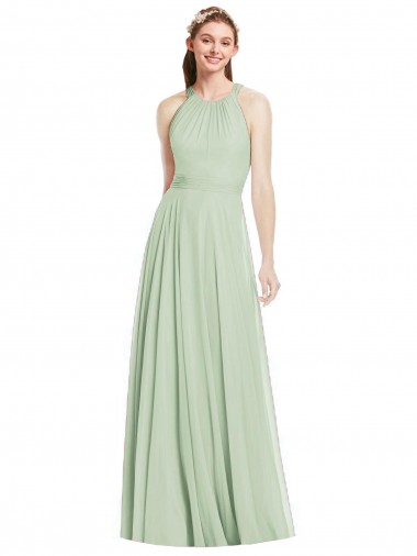 Shop Open Back Halter Chiffon Bridesmaid Dress with Flowy Bow UK