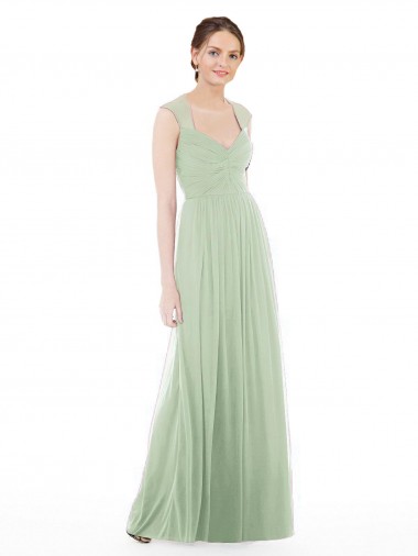 Shop Sheer Back Cap Sleeves Long Chiffon Bridesmaid Dress  UK