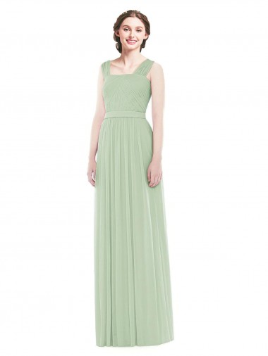 Shop Sleeveless Chiffon Long Bridesmaid Dress with Shoulder Straps UK