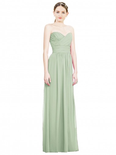 Shop Crisscross Draped Full Length Strapless Chiffon Bridesmaid Dress UK