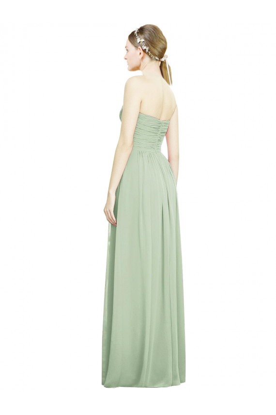 Crisscross Draped Full Length Strapless Chiffon Bridesmaid Dress