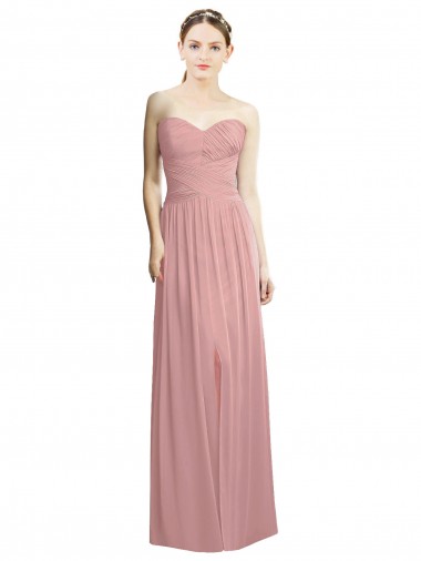 Shop Crossover Draped Sweetheart Chiffon Formal Bridesmaid Dress with Front Slit UK