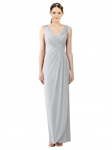 Shop Draped Sleeveless Long Chiffon V-Neck Bridesmaid Dress UK