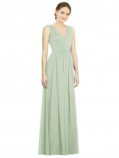 Shop Natural Waist V-Neck Draped Chiffon Bridesmaid Dress UK