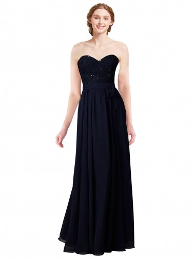 Shop Strapless Chiffon Bridesmaids Dress with a Beaded Lace Sweetheart Bodice UK