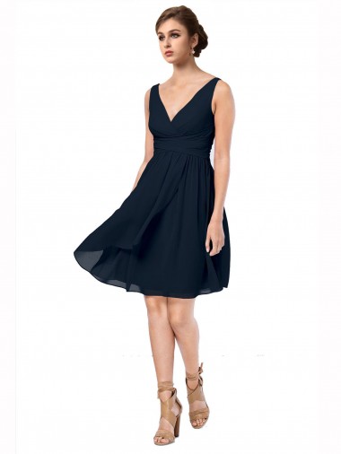 Shop Short Knee Length Criss Cross Draped Chiffon Cocktail Bridesmaid Dress UK