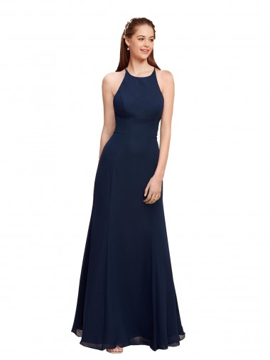 Shop High Halter Fit and Flare Long Chiffon Bridesmaid Dress / Prom Dress with Criss Cross Low Back UK