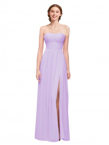 Shop Strapless Mermaid Chiffon Bridesmaid Dress WITH High Side Slit and Ruffles UK