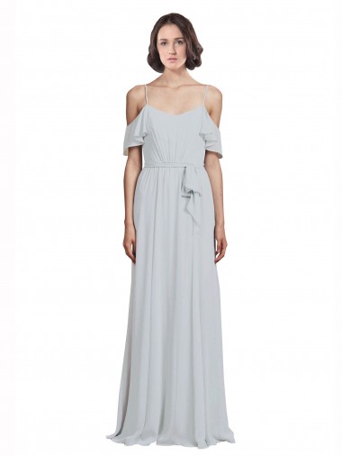 Shop Off the Shoulder Spaghetti Strap Long Chiffon Bridesmaids Dress UK