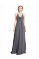 Spaghetti Strap Long Chiffon Bridesmaids Dress with Halter Cowl Neck