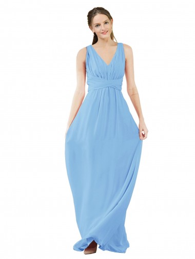 Shop Long V-Neckline Chiffon Bridesmaid Dress with Twisted Waist UK