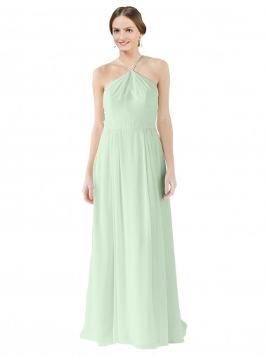 Shop Front halter Neckline and Deep Back Long Chiffon Bridesmaid Dress UK