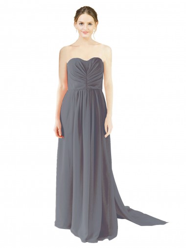 Shop Long Chiffon Bridesmaid Dress with Sweetheart Neckline and Flowing Back UK