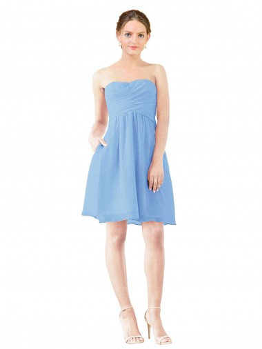 Shop Short Knee Length Chiffon Cocktail Bridesmaid Dress with Twisted Strapless Sweetheart Neckline UK