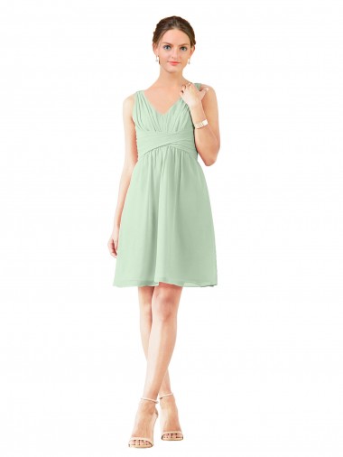 Shop v-Neckline Short Knee Length Chiffon Cocktail Bridesmaid Dress UK