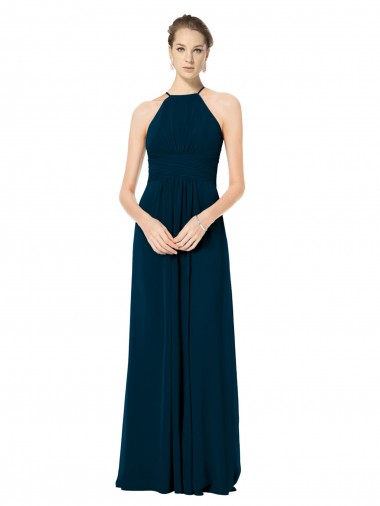 Shop Spaghetti Strap Long Chiffon Halter A-Line Bridesmaid Dress UK