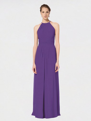 Shop Long Chiffon Spaghetti Strap Halter Bridesmaid Dress UK