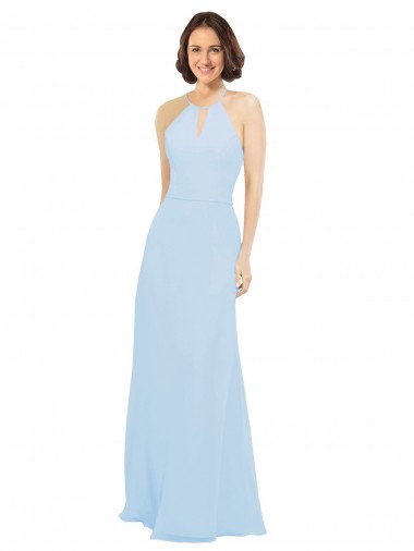 Shop Floor Length Chiffon Bridesmaids Dress with Front Keyhole Neckline UK