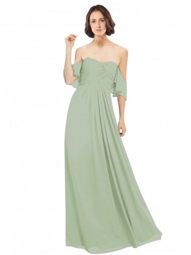 Shop Boho Chic Chiffon Bridesmaids Dress with Off the Shoulder Neckline UK