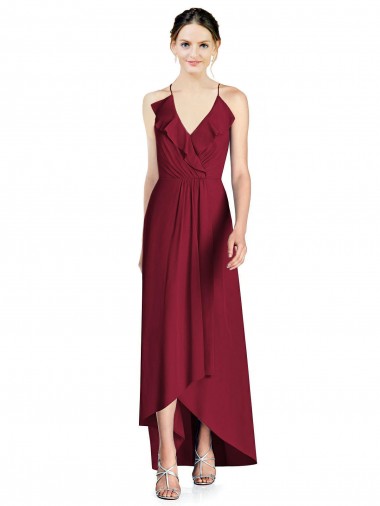 Shop Draped V-Neck High Low Chiffon Bridesmaid Dress UK