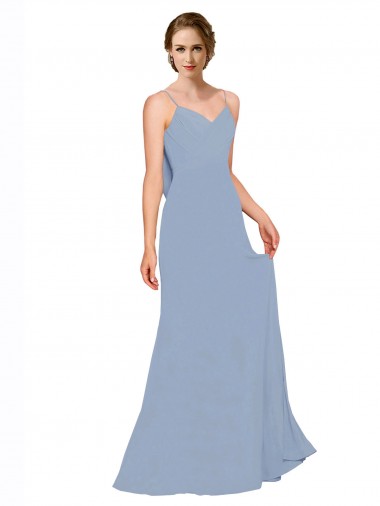 Shop Cowl Back Long Chiffon Slip Bridesmaid Dress with Straps UK