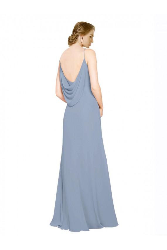 Cowl Back Long Chiffon Slip Bridesmaid Dress with Straps