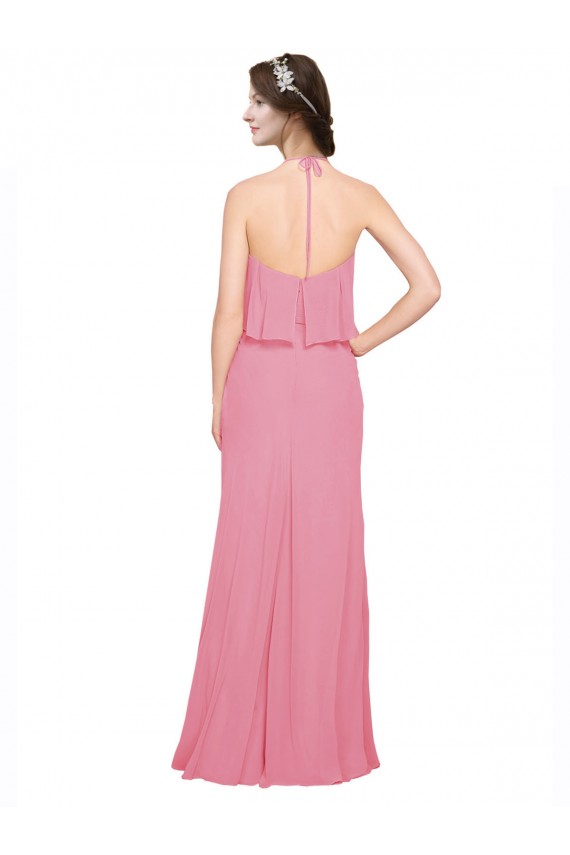 Ruffle Halter Neck A-Line Chiffon Bridesmaid Dress with Open Back