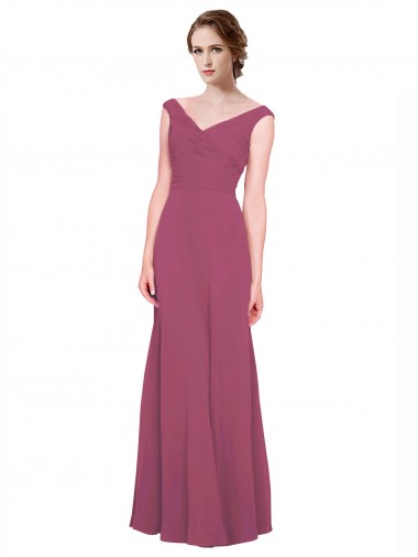 Shop V-Neckline Long Chiffon Bridesmaid Dress with Wide V-Back UK