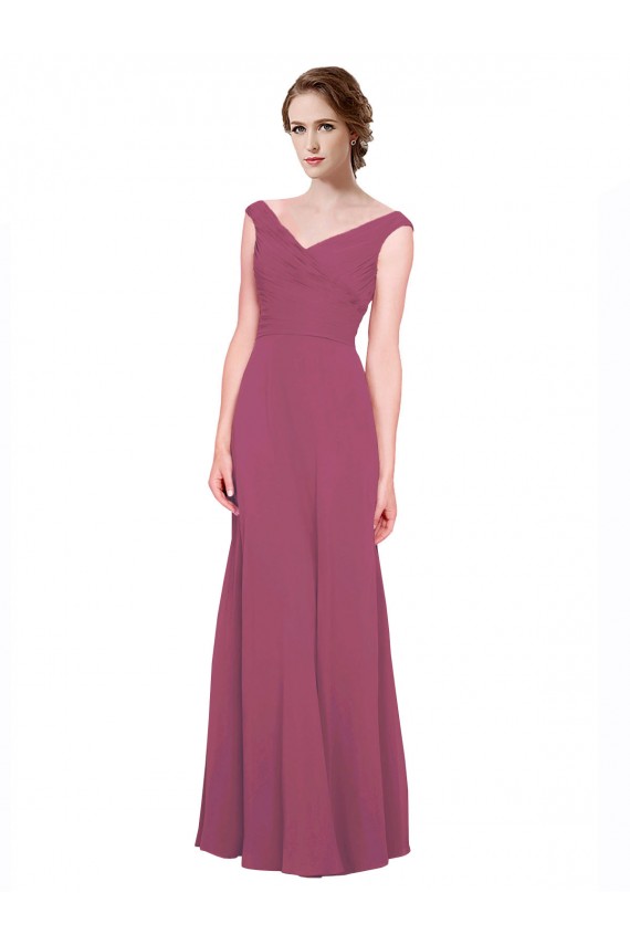 V-Neckline Long Chiffon Bridesmaid Dress with Wide V-Back