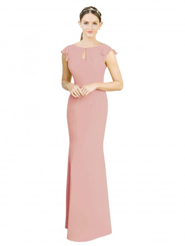 Shop Chiffon Cap Sleeves Long Bridesmaid Dress with Keyhole UK