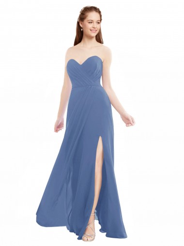 Shop Classic Strapless Bridesmaids Dress with Draped Sweetheart Bodice and Side Slit UK