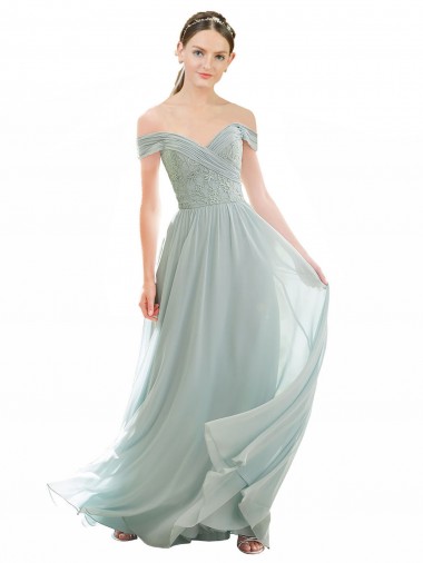 Shop Romantic Bridesmaid Dress with Embroidered Off the Shoulder Bodice UK