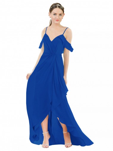 Shop High Low Boho Bridesmaid Dress with Cold Shoulder Sleeves UK