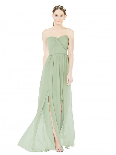 Shop Strapless Draped Bodice Maxi Bridesmaid Dress with Front Slits UK