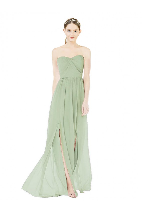 Strapless Draped Bodice Maxi Bridesmaid Dress with Front Slits