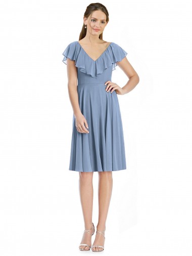 Shop Cocktail Length V-Neck V-Back Short Chiffon Bridesmaid Dress UK