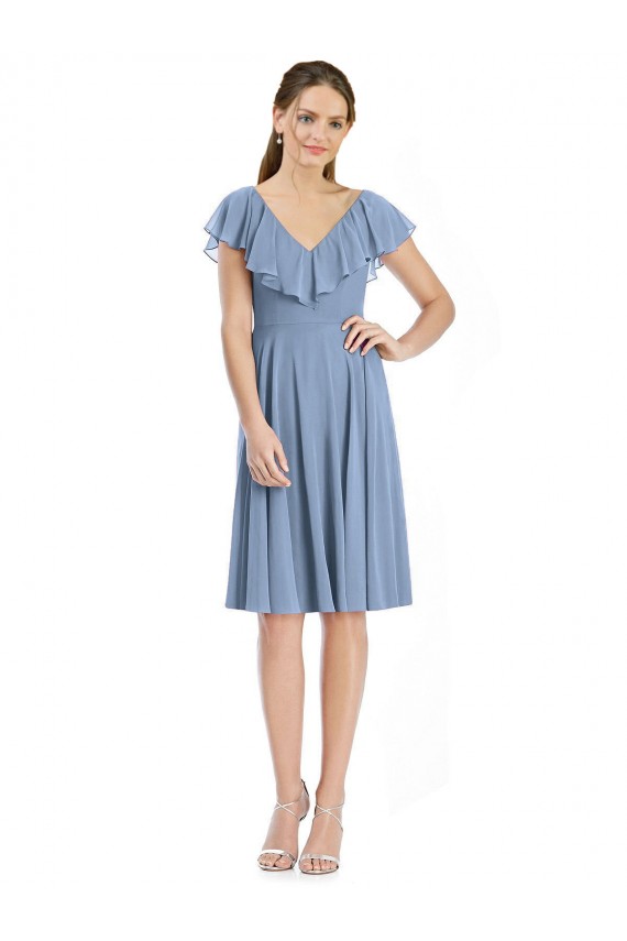 Cocktail Length V-Neck V-Back Short Chiffon Bridesmaid Dress