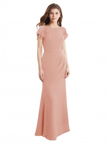 Shop Cap Sleeves Long Chiffon Bridesmaid Dress / Prom Dress with Low V-Back UK