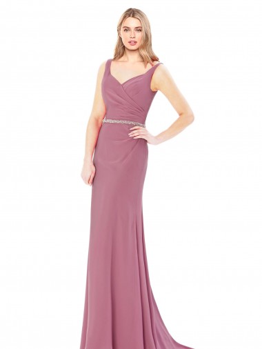 Shop Long Slim Chiffon Bridesmaid Dress / Prom Dress with Beaded Waist UK