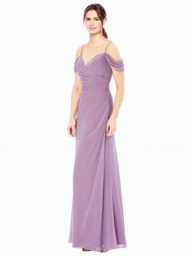 Shop Draped Off the Shoulder Sweetheart Chiffon Bridesmaid Dress with Button Back UK