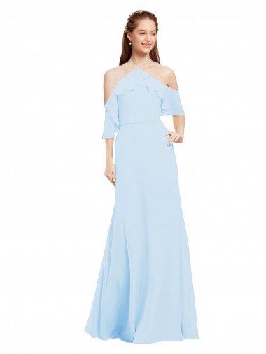 Shop Chiffon Halter Neck Bridesmaids Dress with Flounced Neckline UK