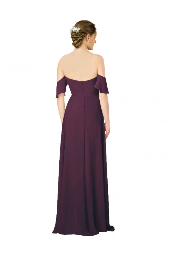 Romantic Off-Shoulder Chiffon Bridesmaid Dress with Plunging V-Neck