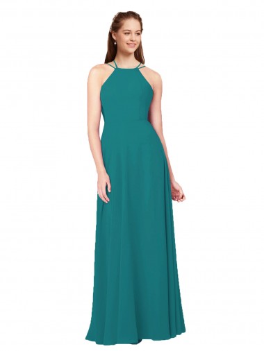 Shop Simple Chiffon Bridesmaid Dress with High Halter Neckline UK