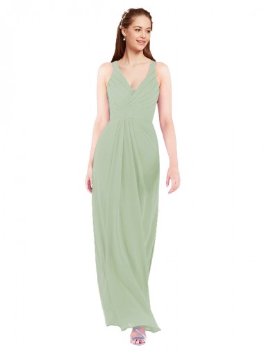 Shop Feminine Chiffon Bridesmaid Dress with Ruching and V-Neckline UK