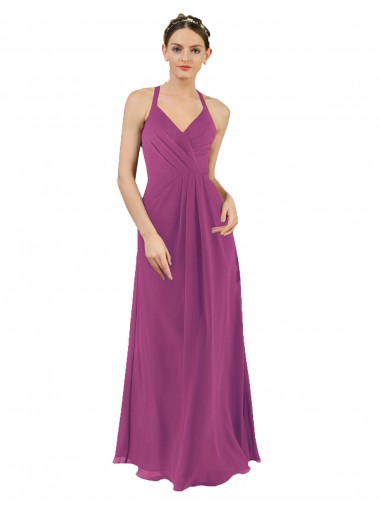 Shop Sassy Chiffon Bridesmaid Dress with Halter Neckline UK