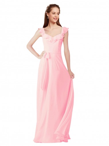 Shop Chiffon Bridesmaids Dress with Ruffle Neckline UK