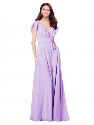 Shop Flutter Sleeves V-Neck Chiffon Bridesmaid Dress UK